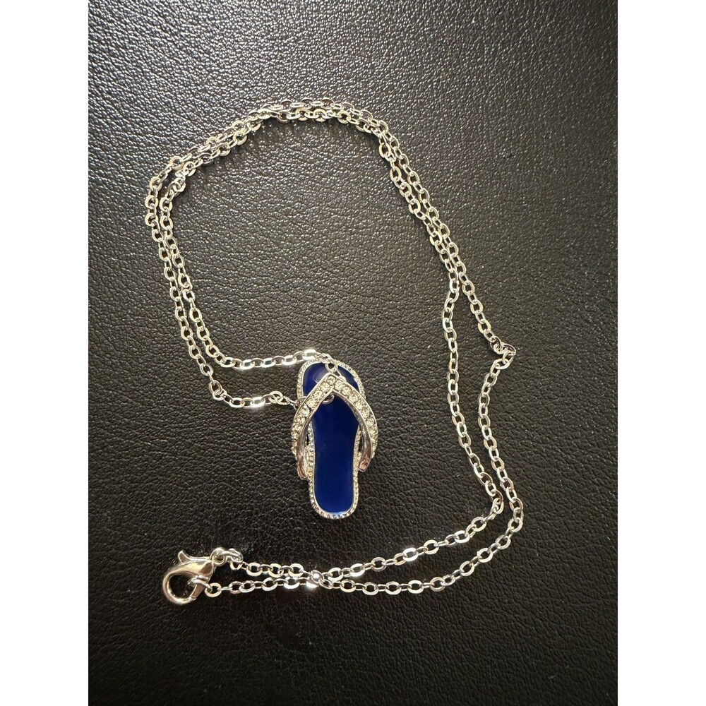 Flip Flop Relax Vacation Necklace And Pendent Charm sandal silver and blue color